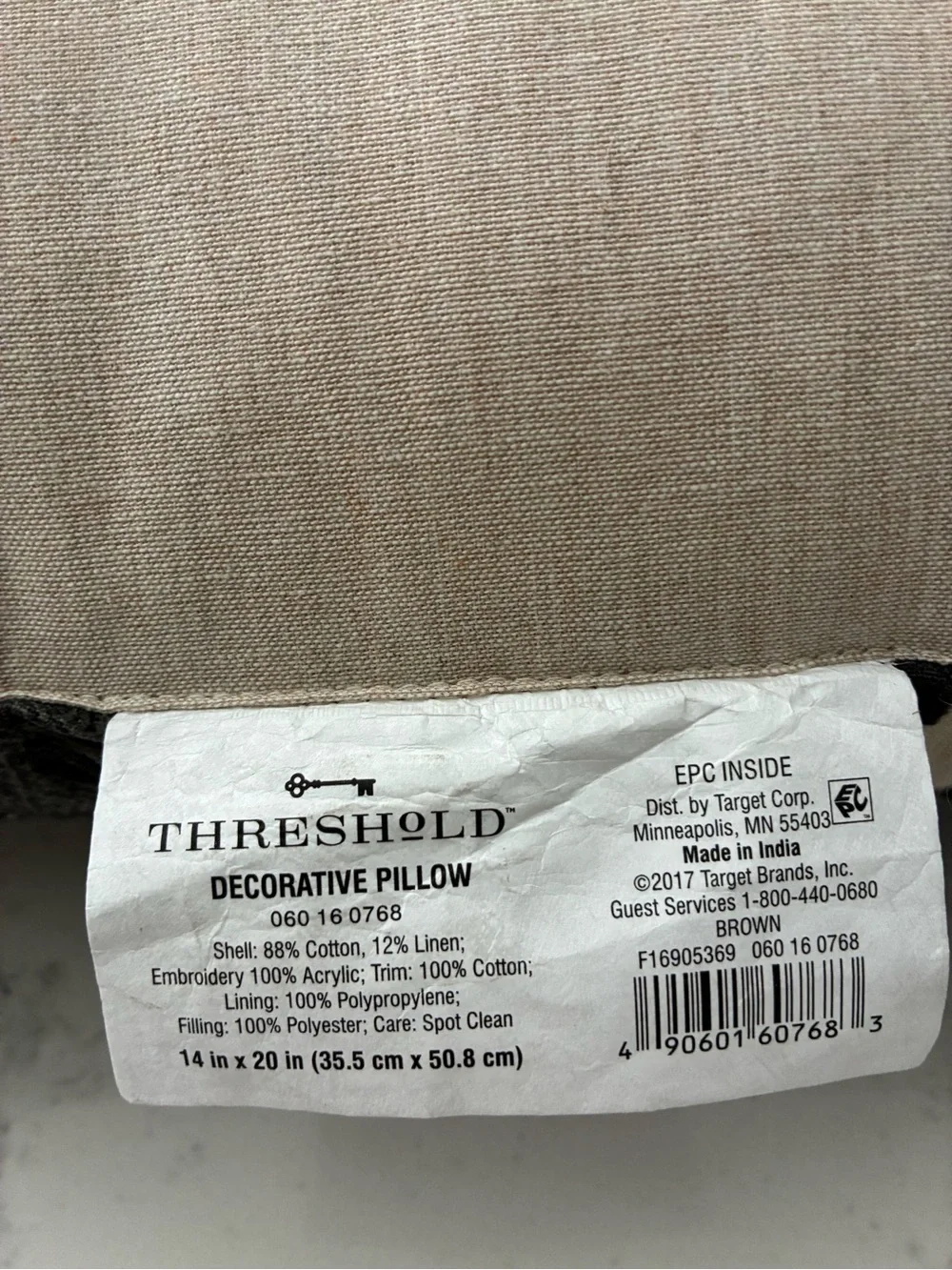 Threshold Decorative Linen Like Palm Leaf Pattern Pillow - Cream and Dark Brown